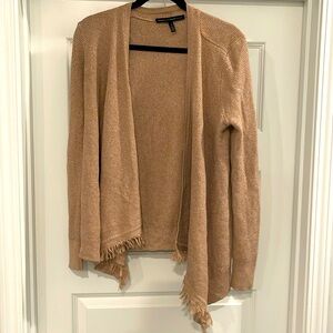 White House Black market tan frayed hem cardigan